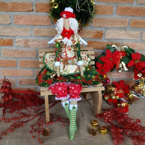 Tilda doll Christmas angel Handmade Fabric doll fashion OOAK doll tilda collectibles fashionable textile doll christmas gift bright fabric