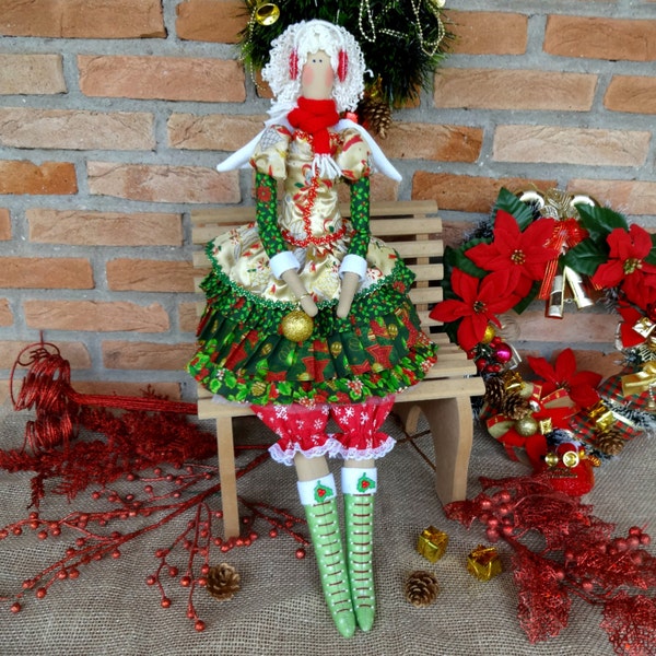 Tilda Puppe Weihnachten Engel individuelle Stoffpuppe Puppe Mode OOAK Puppen handgefertigte Puppen Weihnachten Dekoration Weihnachten Geschenk hellen Stoff