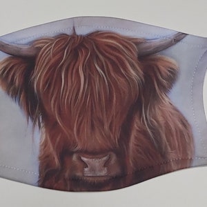 Highland cow "Angus" face mask/covering with/without nose wire and 2 free carbon filters