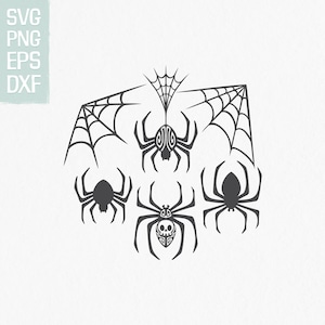 Halloween spider SVG, set of 4 spiders and 3 spider webs, png, dxf, eps, spider clipart, spider cut file, halloween clipart