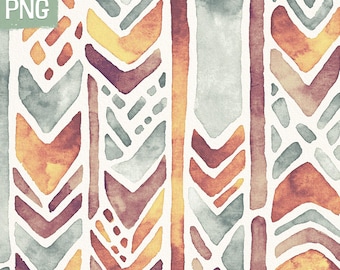 Boho Digital Paper | Seamless Pattern | Ethnic Watercolor Clipart | Instant Download