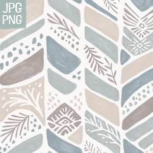 Boho Digitales Papier | Nahtloses Muster | Weiches, neutrales Beige und Blau | Sofort Download