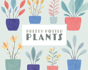 Potted House Plants | 10 Botanical Clipart | Plants and Flowers PNG | Instant Download