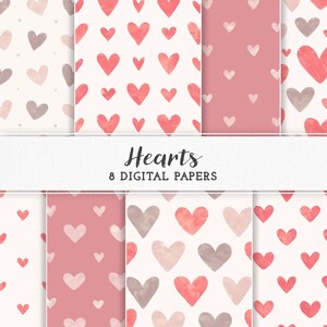 Hearts Digital Paper Clipart  | Valentine&#39;s Day Seamless Patterns | Boho Hearts Clipart | Instant Download