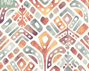 Boho Digital Paper | Seamless Pattern | Ethnic Watercolor Clipart | Instant Download