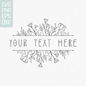 Floral split frame SVG, botanical border instant download, png, dxf, eps, svg for Cricut, wildflowers frame clipart
