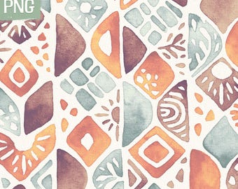 Bohemian Digital Paper | Boho Seamless Pattern | Ethnic Watercolor Clipart | Instant Download