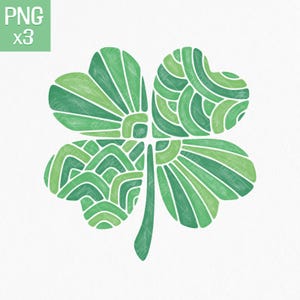 Trèfle à quatre feuilles PNG | Conception d'art populaire dessinée à la main | Clipart de la Saint-Patrick | Téléchargement instantané