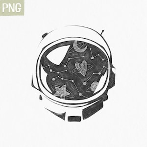 Astronaut Helmet Clipart | Space Themed Illustration with cute planets and constellations | Instant Download