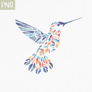 Floral Hummingbird Watercolor Clipart | Hummingbird printable PNG | Bird sublimation | Instant Download