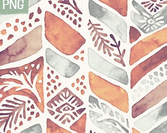 Boho Digital Paper | Seamless Pattern | Ethnic Watercolor Clipart | Instant Download