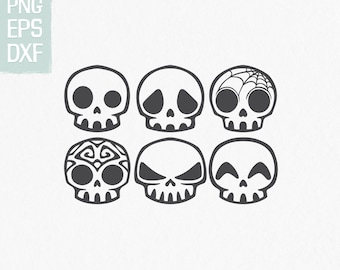 Halloween skull SVG, set of 6 halloween skulls, png, dxf, eps, skull clipart, skull cut file, skull silhouette, halloween clipart