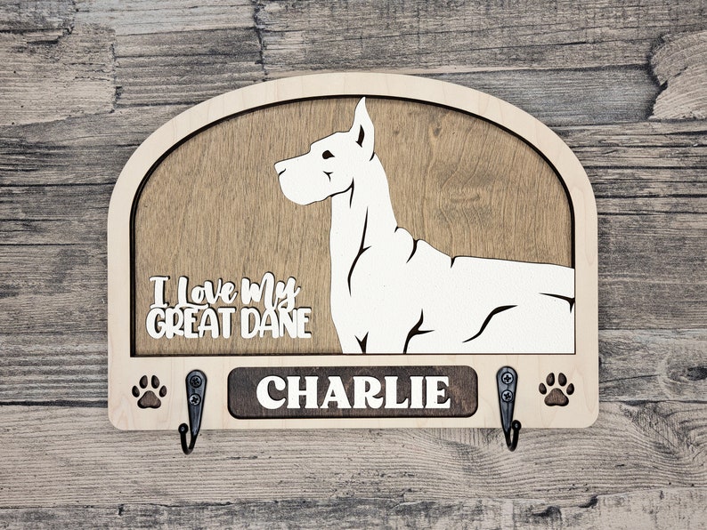 Dog Leash Holder, Key Hook, Chose Your Dog Breed, Customize Name, 50 Breeds Available and more coming soon, Laser Cut Design, Dog Silhouette image 5