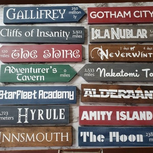 Simple Arrow Sign, Custom Directional Mileage Sign, Fictional Destination Sign, Hand Painted Distance Arrow Sign, Personalized Location Sign