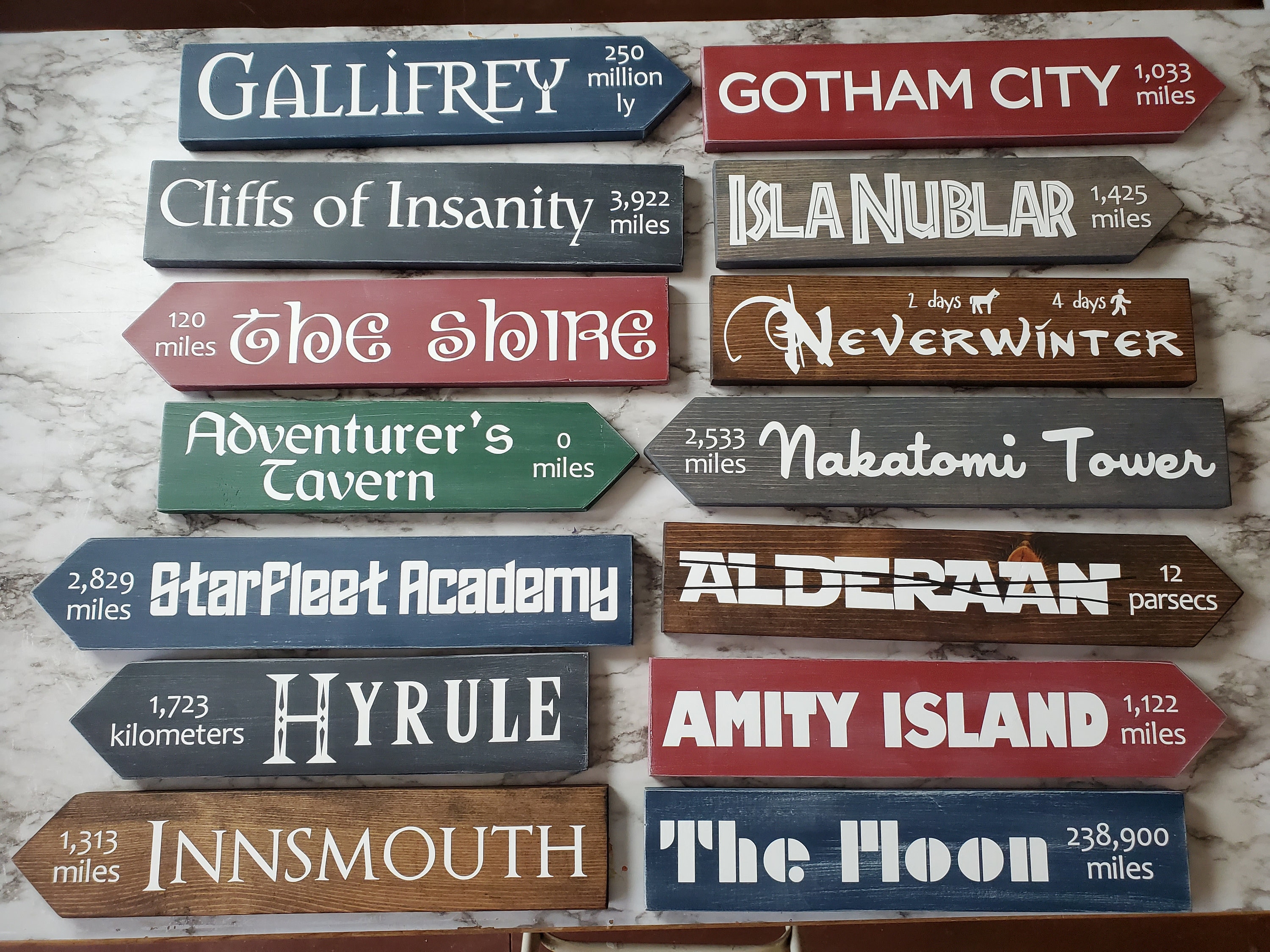 Simple Arrow Sign, Custom Directional Mileage Sign, Fictional Destination Sign, Hand Painted Distance Arrow Sign, Personalized Location Sign