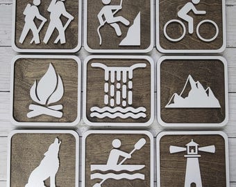 National Parks & Recreation Signs, National Forest Icons, Cabin Decor, 3D Laser Cut Camping Symbol, Fishing Nursery, Hiking, Over 150 Images