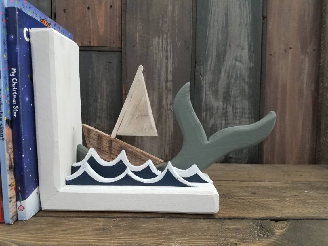 Nautical Bookends Whale Nursery Decor Sailboat Decor Rustic Etsy