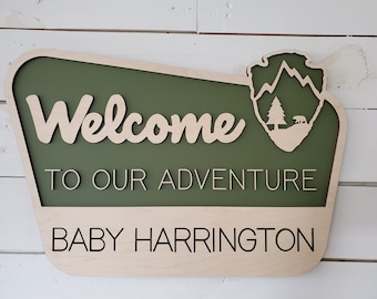 National Park Welcome Sign, Welcome to Our Adventure, Personalized Laser Cut Sign, Family Name Sign, Wedding Sign, Elope SIgn