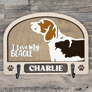 Dog Leash Holder, Key Hook, Chose Your Dog Breed, Customize Name, 50 Breeds Available and more coming soon, Laser Cut Design, Dog Silhouette image 2