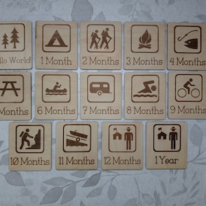 Marcadores de hitos mensuales de Parques nacionales y recreación, accesorio para fotografías de bebés, ruta de senderismo, símbolo de pesca, primer año del bebé, señal forestal
