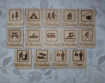 National Parks & Recreation Monthly Milestone Signs, Camping Theme, Hiking Trail Pictograph, Fishing Symbol, Recreational Icon, Forest Signs