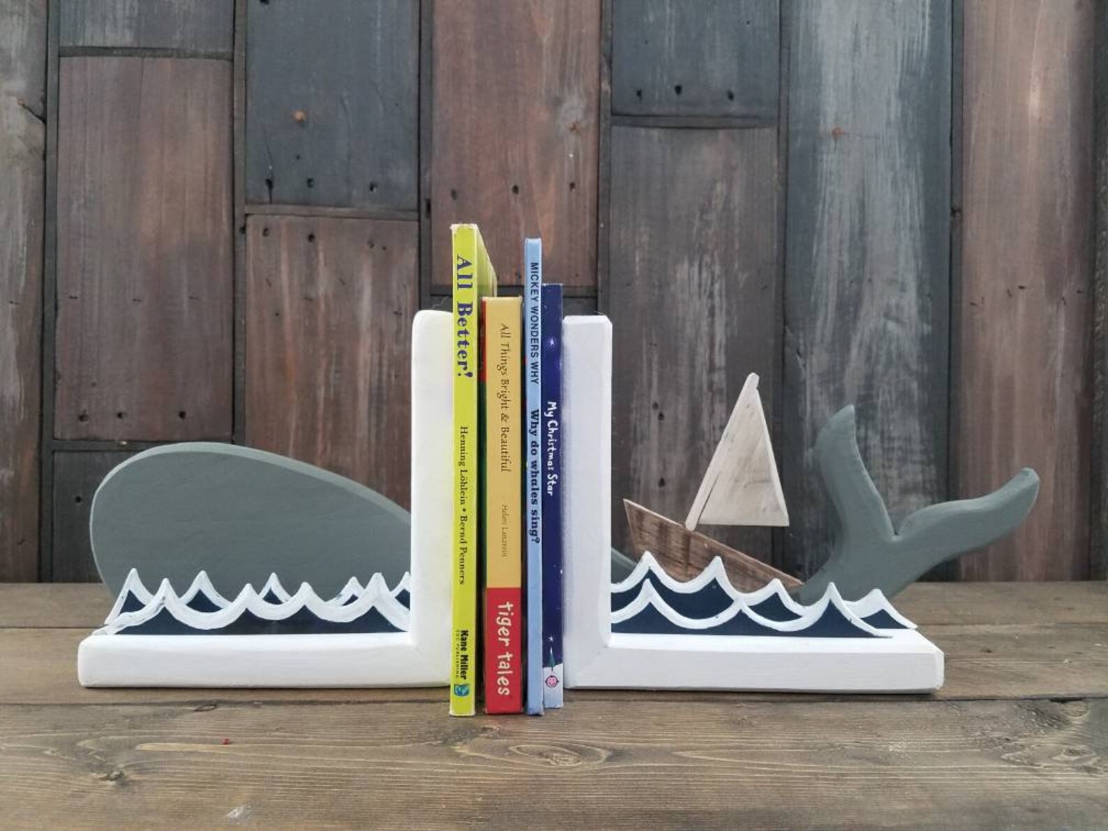 Nautical Bookends Whale Nursery Decor Sailboat Decor Rustic Etsy