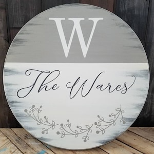 Lazy Susan, 18" Two-Tone Turntable, Split Design Round Sign, Rustic Monogram Farmhouse Decor, Housewarming Gift, Wedding Gift, New Home Gift