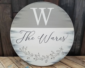 Lazy Susan, 18" Two-Tone Turntable, Split Design Round Sign, Rustic Monogram Farmhouse Decor, Housewarming Gift, Wedding Gift, New Home Gift