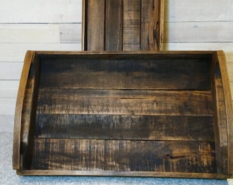 Square Ottoman Tray, Reclaimed Wood Farmhouse Decor, Rustic Style, Distressed Wood Breakfast Tray, Cottage Furniture, Fixer Upper Style