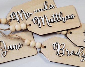 Christmas Stocking Name Tags, Engraved Name Tags, 3D Laser Cut Tags