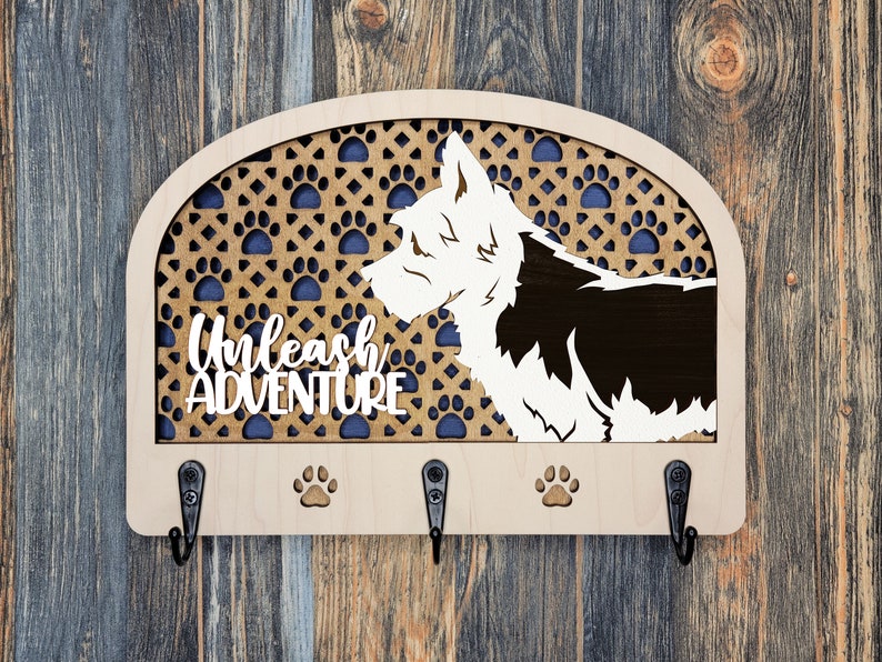 Dog Leash Holder, Key Hook, Chose Your Dog Breed, Customize Name, 50 Breeds Available and more coming soon, Laser Cut Design, Dog Silhouette image 1