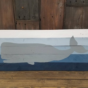 Whale Sign, Ombre Blue Sign, Ocean Theme Nursery, Nautical Bathroom Decor, Baby Room Sign, Distressed Nautical Sign, Coastal Theme Decor