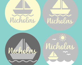 Nautical Nursery Sign, Round Baby Name Sign, Sailboat Decor