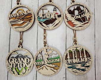 National Park Ornaments, Add the Year, Hikers Gift, Family Camping Memories, Vacation Keepsake, 63 National Parks, Grand Canyon, Car Charm