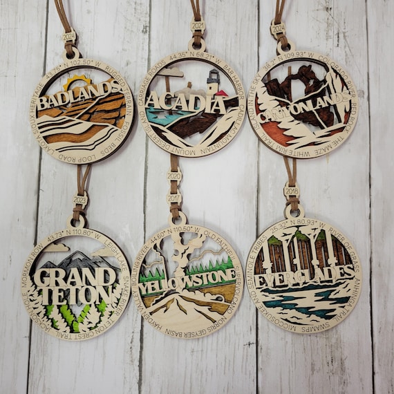 National Park Ornaments, Add the Year, Hikers Gift, Family Camping Memories, Vacation Keepsake, 63 National Parks, Grand Canyon, Car Charm
