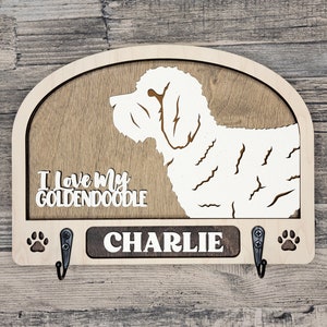 Dog Leash Holder, Key Hook, Chose Your Dog Breed, Customize Name, 50 Breeds Available and more coming soon, Laser Cut Design, Dog Silhouette image 4