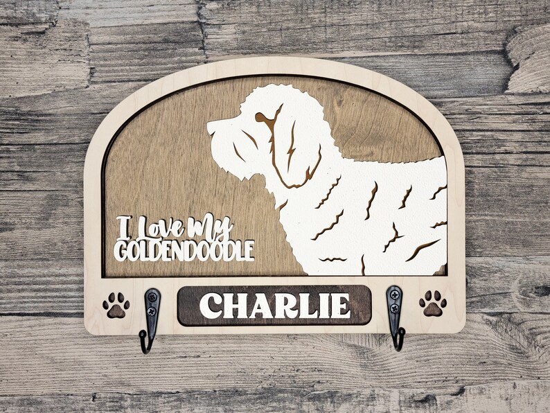 Dog Leash Holder, Key Hook, Chose Your Dog Breed, Customize Name, 50 Breeds Available and more coming soon, Laser Cut Design, Dog Silhouette image 4