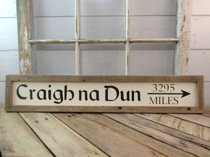 Craigh na Dun Framed Sign, Custom Hand Painted Directional Sign, Destination Sign, JAMMF, Claire, Personalized Location Sign, Arrow Sign image 1