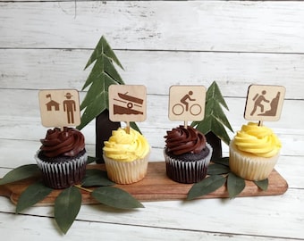 National Parks & Recreation Cupcake Toppers, Laser Engraved Charcuterie Cheese Picks, Camping Theme Birthday Party Decor, Hiking Trail Icon