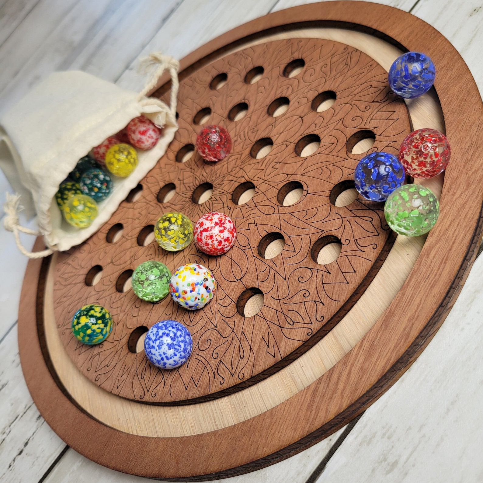 Marble Solitaire Game, Handcrafted, Mahogany, Oak, Walnut, Birch, 36 ...