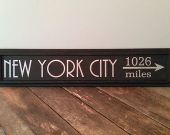 Mileage Sign, Custom Directional Sign, Destination Sign, Hand Painted Arrow Sign, Personalized Location Sign, Distance Sign