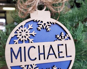 Personalized Snowflake Christmas Ornament, Two Layer Snowflake Ornament, Laser Cut Ornament