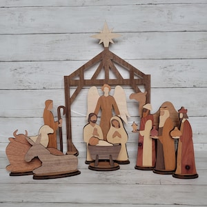 Nativity Scene Christmas Decor, Handmade Wooden Manger, Religious Gift for Families, Holiday Home Decoration