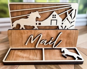 Laser Cut Mail Organizer, Desk Mail Sorter, Seahorse, Horse, Bird, Bass Fish, Flamingo, Deer,