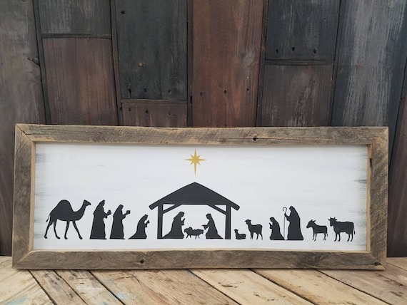 Nativity Scene, Manger Scene, Christian Decor, Hand Painted Rustic Christmas Decor, Baby Jesus, Holy Family, Religious Sign, Spiritual Sign