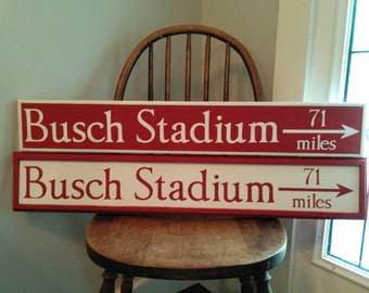 Custom Mileage Sign, Directional Sign, Destination Sign, Hand Painted Busch Stadium Sign, Arrow Sign, Vacation Sign, Location Sign,