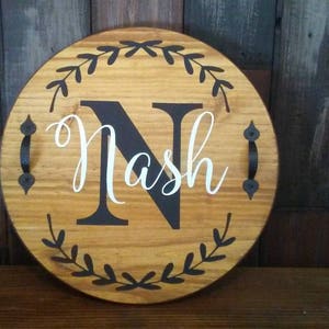 15" Lazy Susan, Personalized Round Tray with Handles, Farmhouse Turntable, Monogram Housewarming Gift, Wedding Gift, Bridal Shower Gift