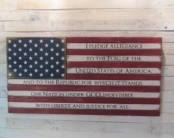 Small American Flag with The Pledge of Allegiance, Red, White and Blue