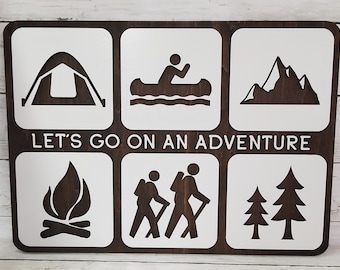 National Park Symbols, Lets Go On An Adventure, 3D Laser Cut Hiking Sign, Camping Icon, Forget the Box, Think Outside, Take the Scenic Route