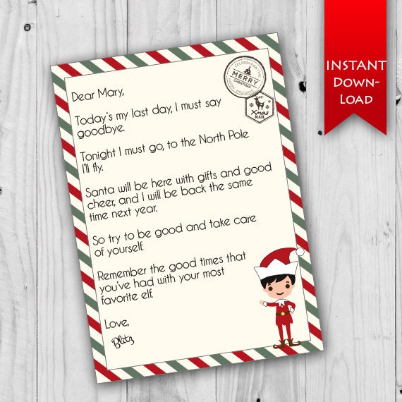 Elf Goodbye Letter Holiday Stationary Printable Elf Letter | Etsy